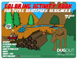 Coloring and Activity Book for Future Skatepark Designers Cover by DugOut Design Studio